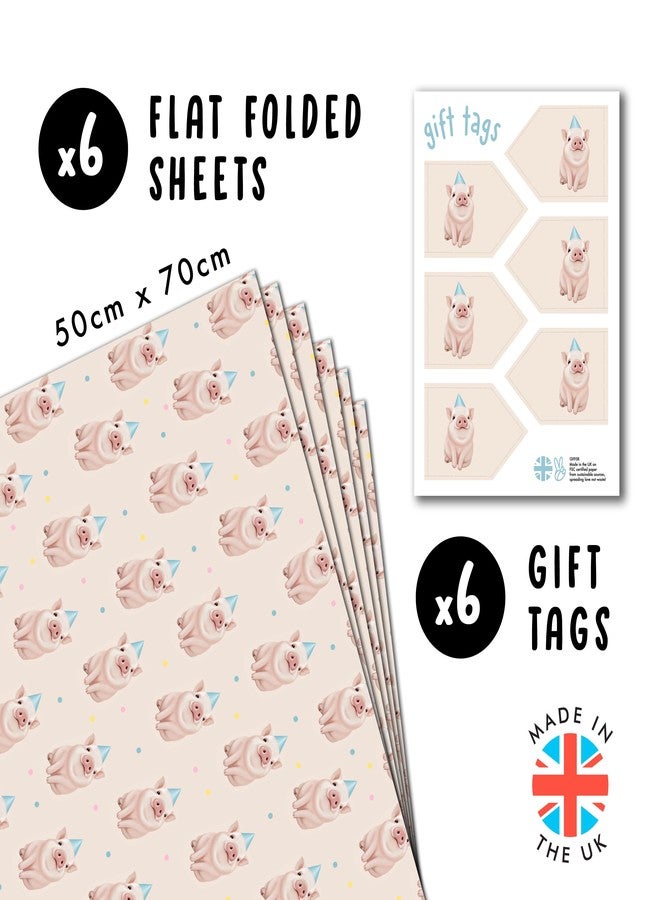 CENTRAL 23 Farm Animal Wrapping Paper - Pig - Birthday Piggy - 6 Sheets Of Gift Wrap - Pink Wrapping Paper For Women Girls Kids - Comes With Stickers - Image 2